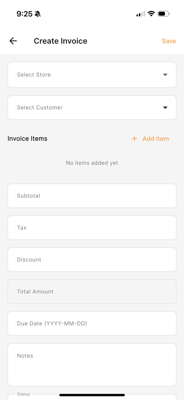 KarryBiz create invoice screen