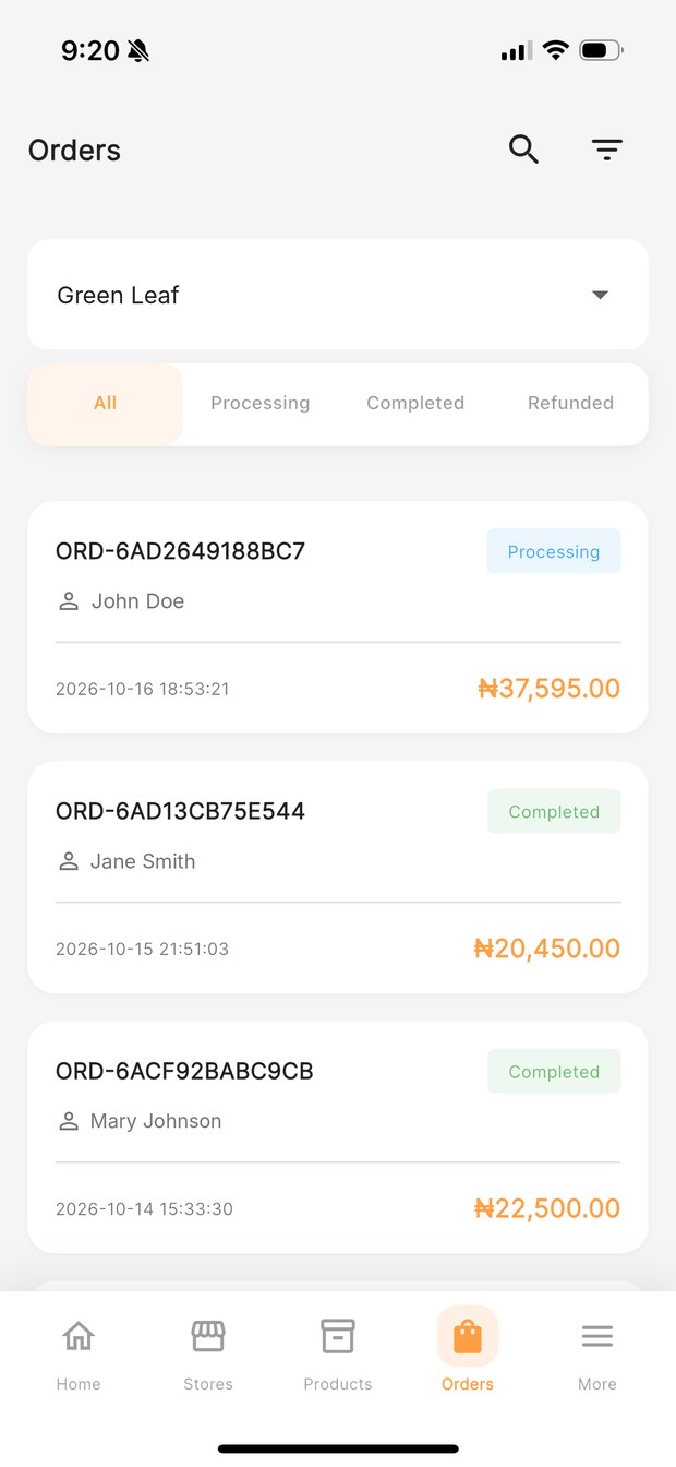 KarryBiz orders screen