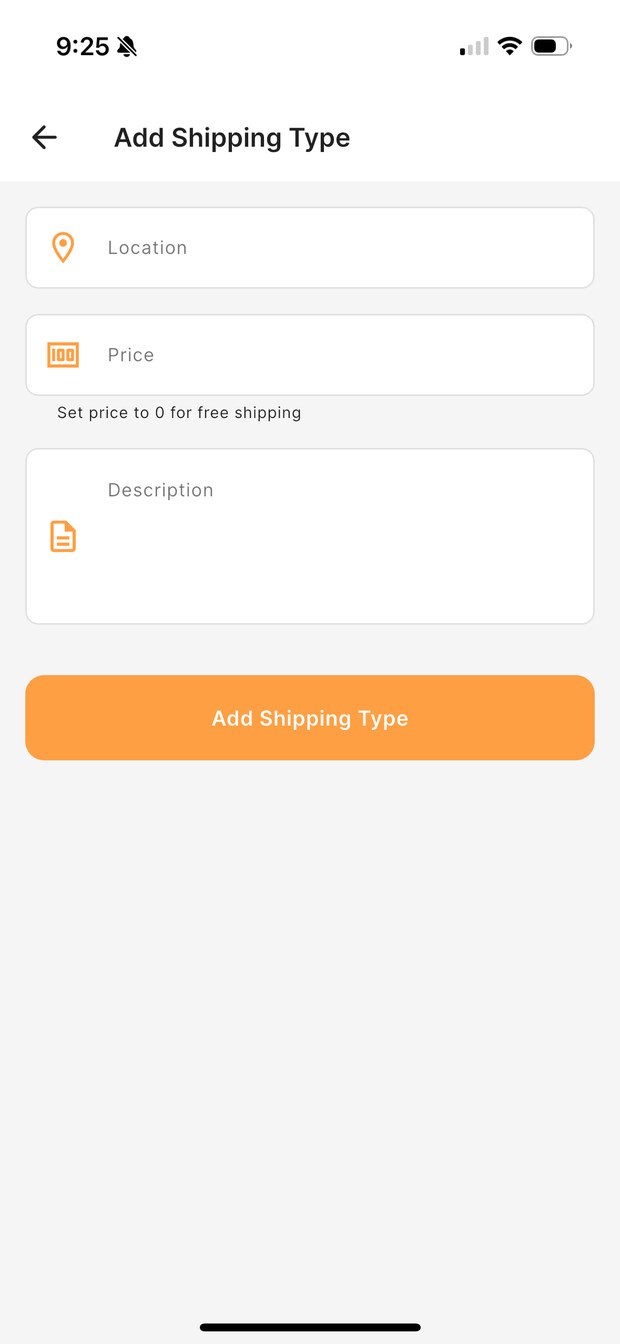KarryBiz add shipping type screen