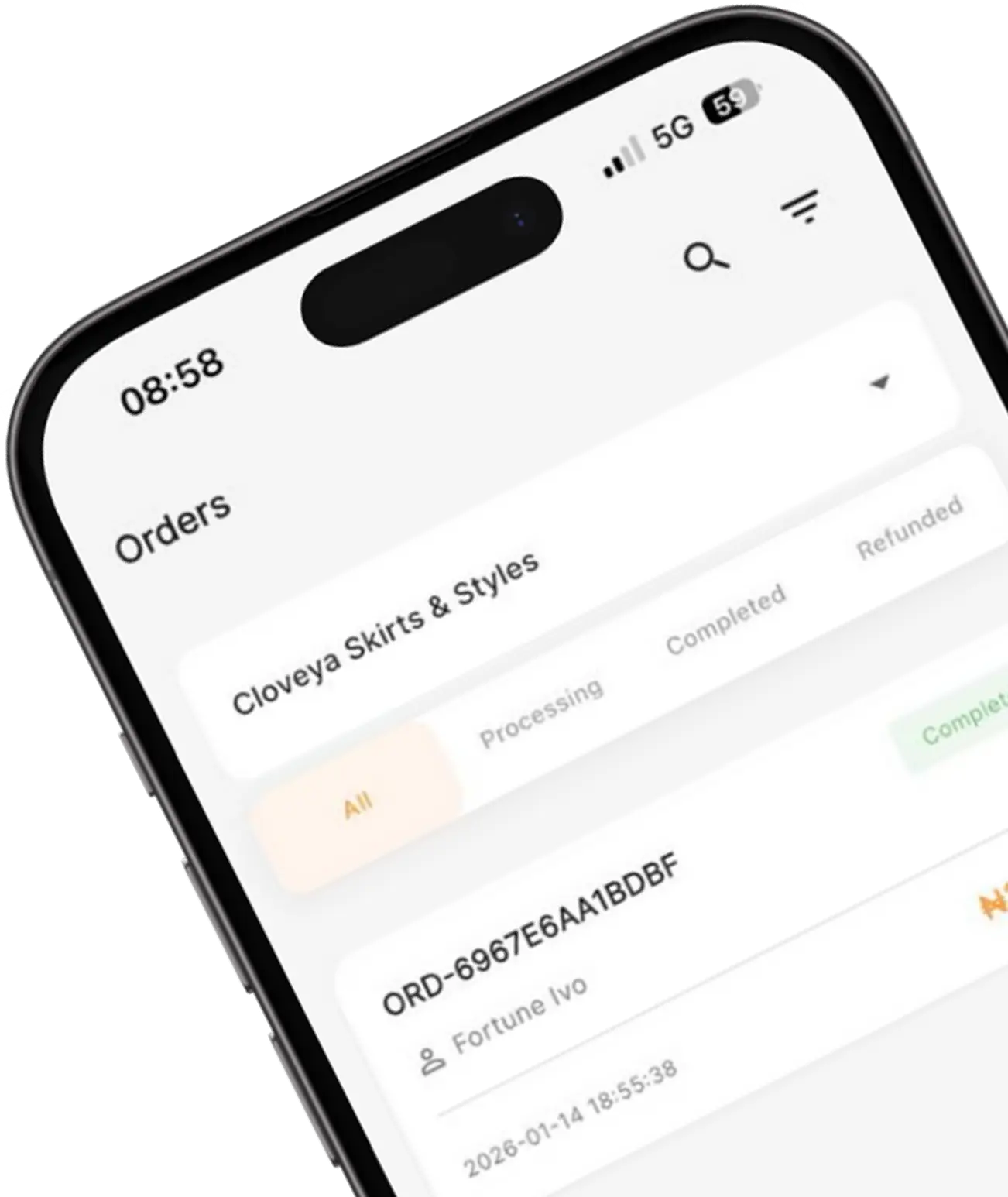 Phone mock up showing KarryBiz store list